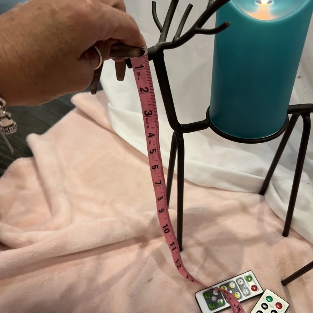 2 Reindeer Candle Holders Standing‎ Iron Metal with flames less remote candles